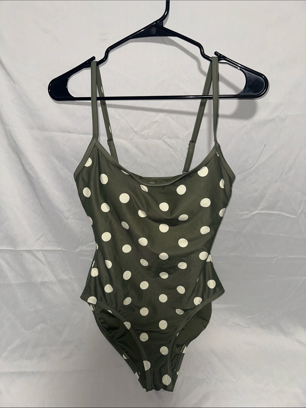 Lands' End Olive Green Polka Dot One-Piece Swim Suit